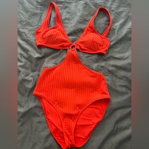 Womens Aerie cut out One Piece Swimsuit - Red-orange Size S
